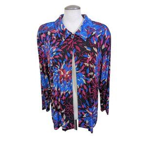 Chicos Travelers Cardigan Jacket XL 16 Long Sleeve Slinky Jersey Knit Floral
